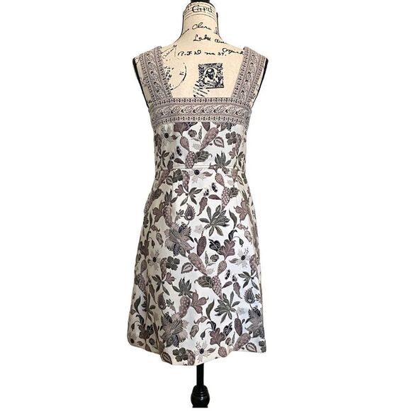 NWT Tory Burch New Ivory Wisteria Silk Sleeveless Zip Up Women's Shift Dress Siz - Picture 3 of 11